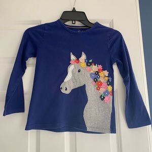 Mini Boden Horse Appliqué Long Sleeve Shirt Size 7-8Y